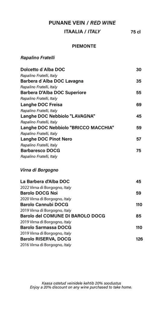 Punane vein 1 Mattone Rosso restoran